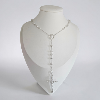 Rosary Necklace Sterling Silver S925 22", 4MM Diamond Cut, Christian Religious Symbol,  Perfect Easter Holiday Gift