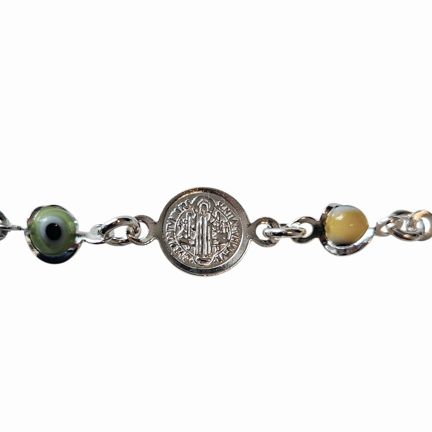 Multicolor Evil Eye Bracelet with San Benedict Charms Silver 925 Bracelet