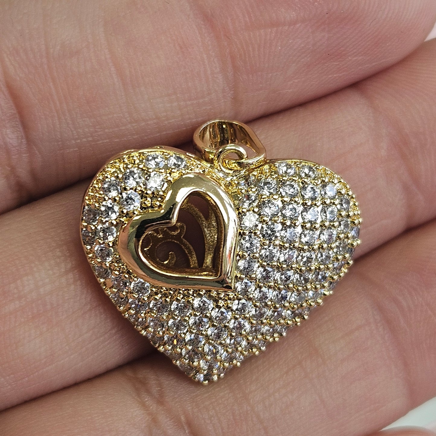 Heart Pendant 14K Gold Plated 3D Design