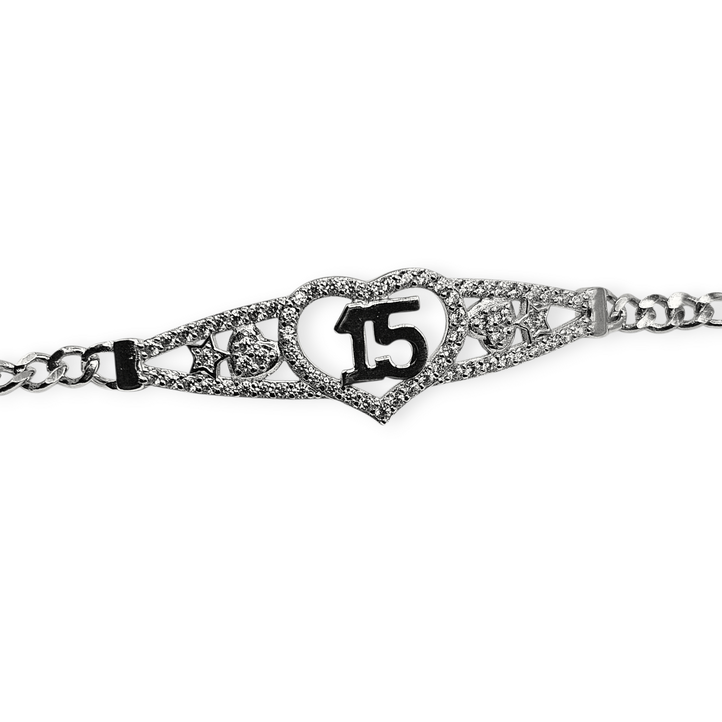 15th Birthday Silver Bracelet Figaro Chain Style Bracelet