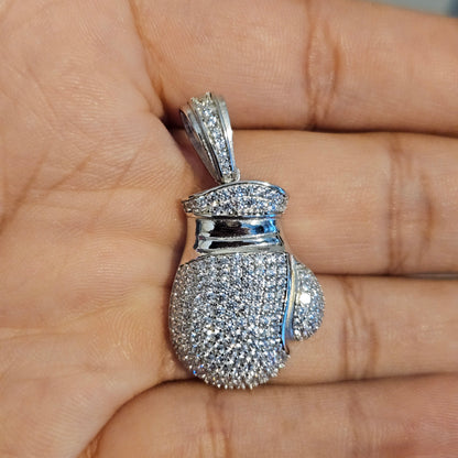 Boxing Glove Silver Pendant 925 Silver with White Cubic Zirconia Stones