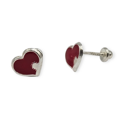 Red Heart Stud Earrings for Girls 925 Silver