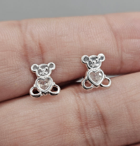 Cute Bear Stud Earrings for Girls 925 Silver