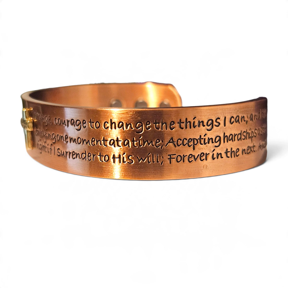 Magnetic Solid Copper Men Cuff Bracelet with Serenity Prayer Engraved