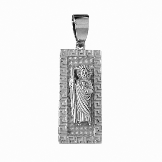 Saint Jude Silver 925 Fancy Rectangular Pendant San Judas