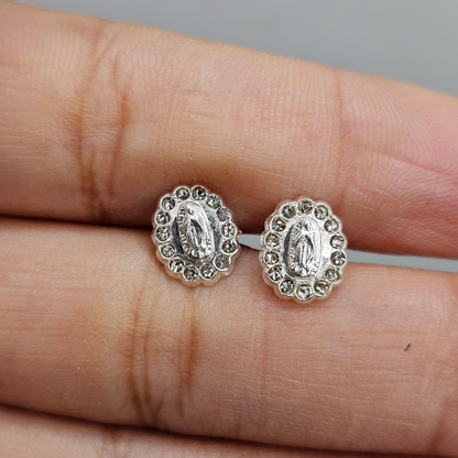 Virgen De Guadalupe S925 Silver Baby Earrings with White CZ