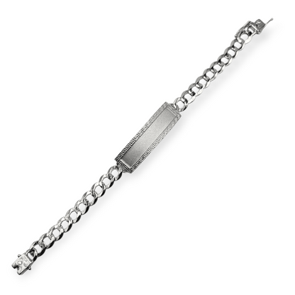 Fancy Cuban Chain Silver ID Bracelet For Men 8.5"L