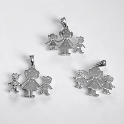 Sterling Silver Mom and Children Charm Pendant Laser Engravable
