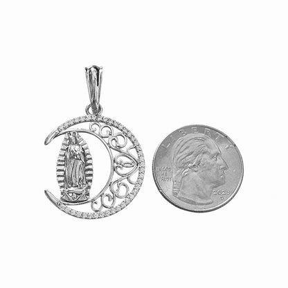 Crescent Moon with Virgin Mary Pendant Silver 925