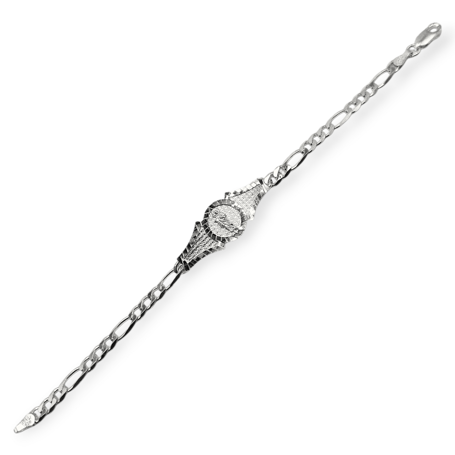San Judas Kids 6"L Silver 925 Bracelet Figaro Unisex- Great for older Kids 6 to 10 years