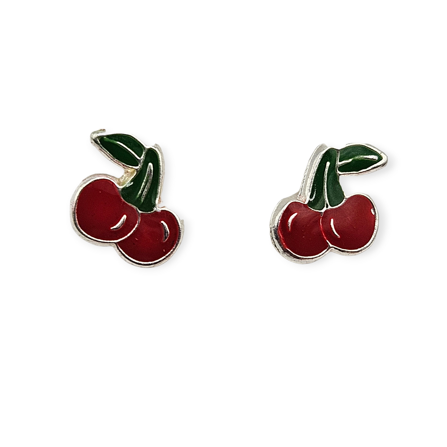 Cherry Silver Stud Earrings for Kids