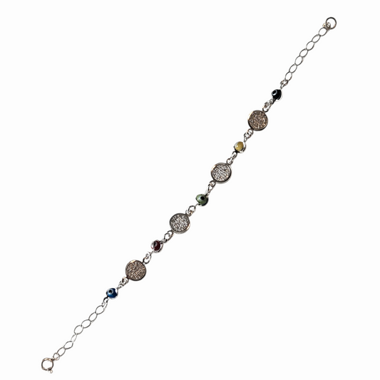 Multicolor Evil Eye Bracelet with San Benedict Charms Silver 925 Bracelet