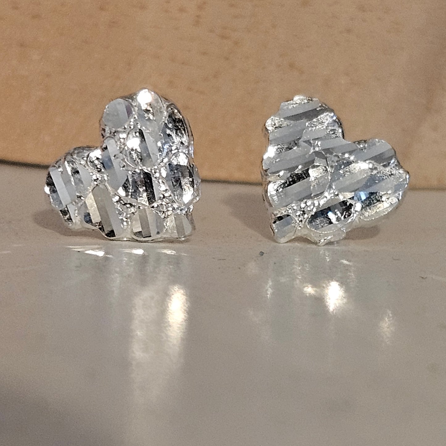 Heart Nugget Stud Earrings Silver 925