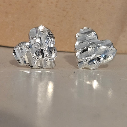 Heart Nugget Stud Earrings Silver 925