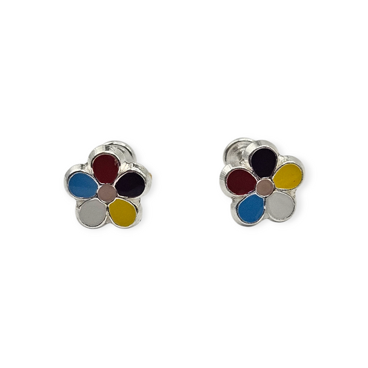 Colorfull Flower Stud Earrings for Girls 925 Silver