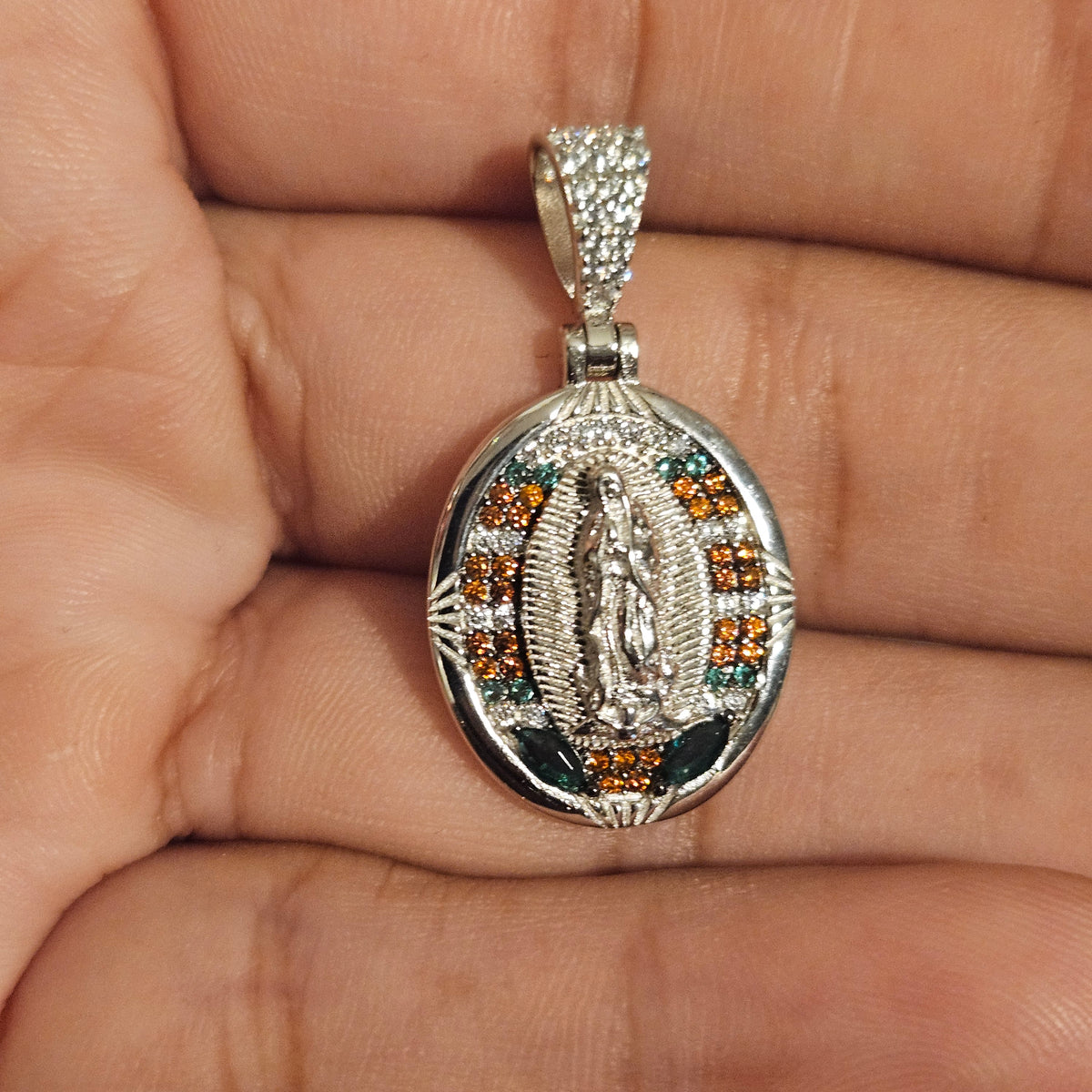 Virgen Maria Silver 925 Pendant Large Oval Virgin Mary