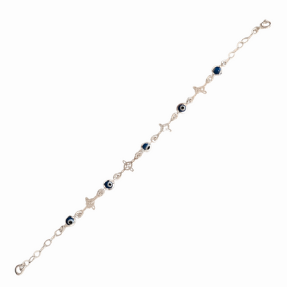 Blue Evil eye Bracelet Sterling Silver S925 with Witch's Knot Nudo de Bruja