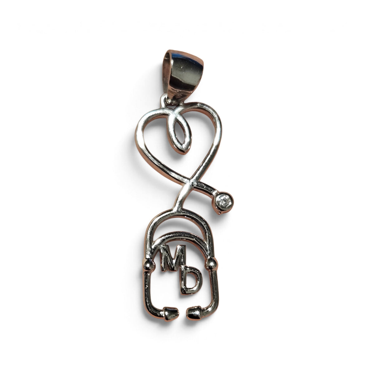 Medical Doctor MD Heart Stethoscope Silver Pendant or Gold-Plated over Silver