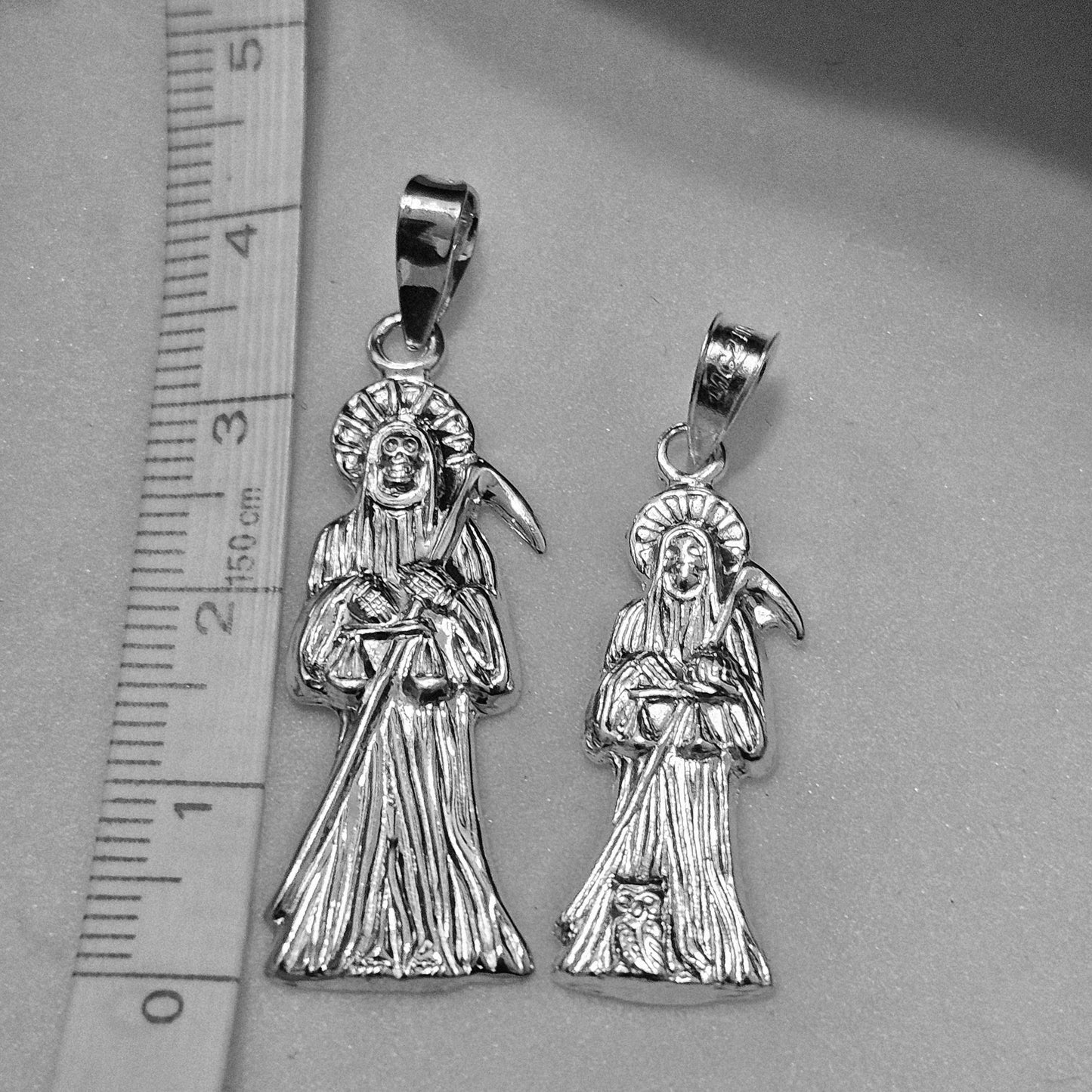 Silver Santa Muerte (Grim Reaper) Sterling Silver 925 Pendant -2 Size Different Designs