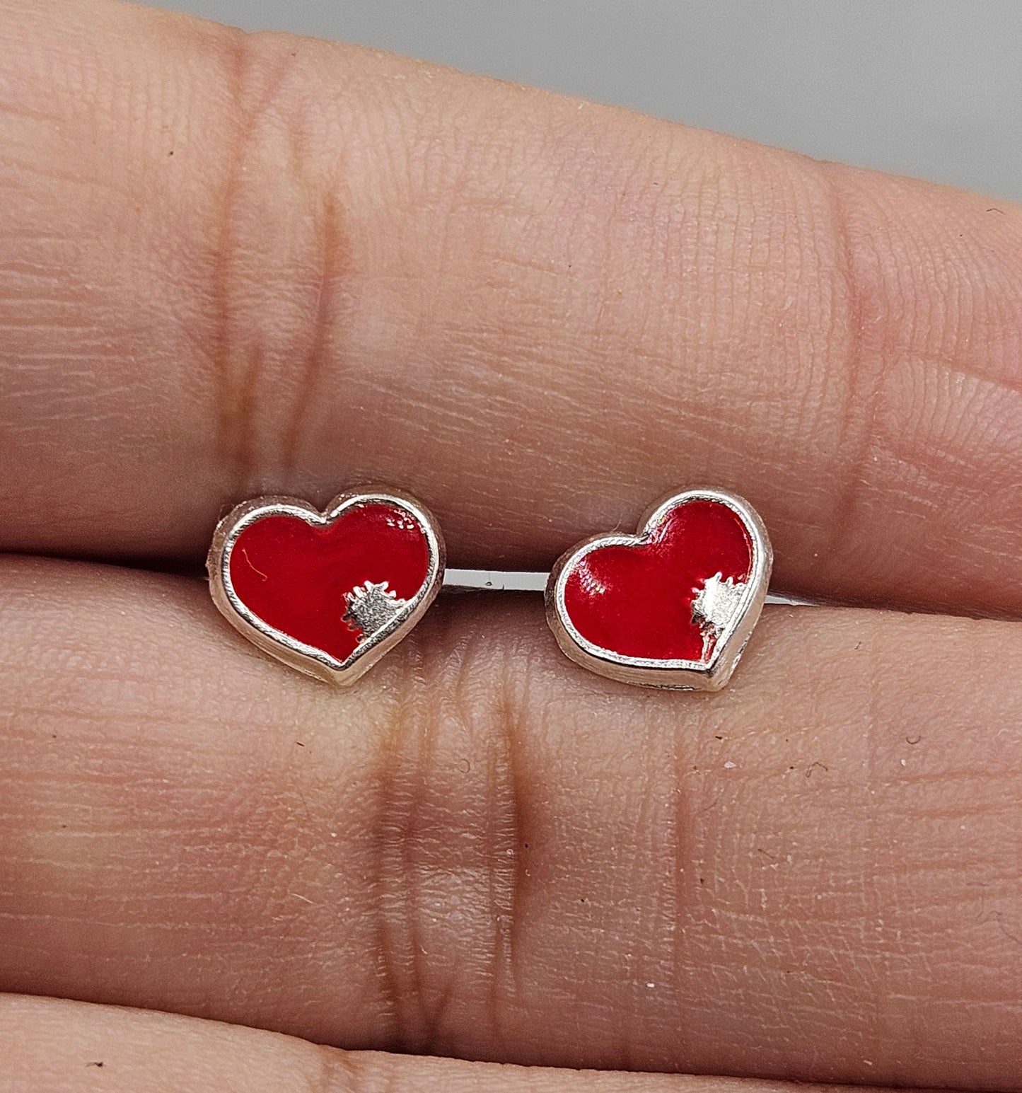 Red Heart Stud Earrings for Girls 925 Silver