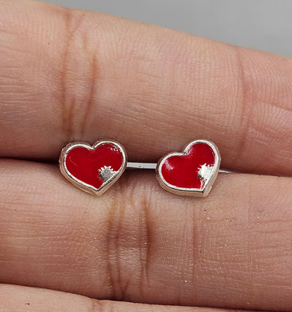 Red Heart Stud Earrings for Girls 925 Silver