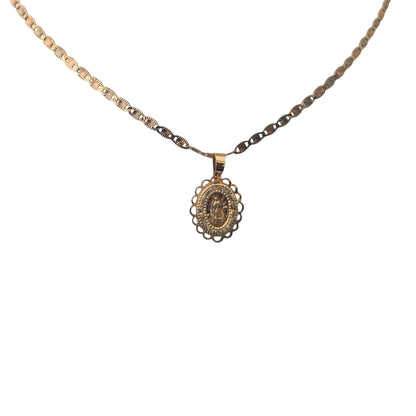 14K Virgen Maria Necklace 18" L Multicolor Chain