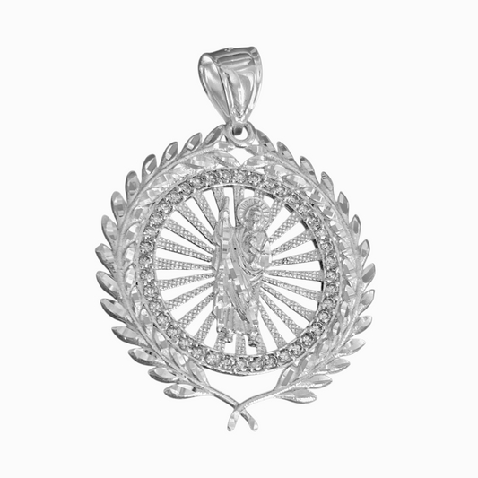 Saint Jude Laurel Wreath Round Pendant Silver San Judas Dije de Plata 925