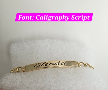 ID Bracelet 14k Gold Plated Custom Engraving For Women 7.5"L