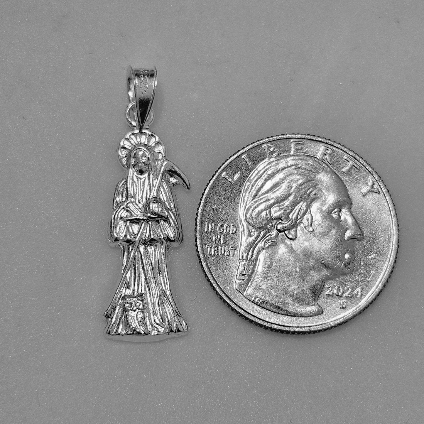 Silver Santa Muerte (Grim Reaper) Sterling Silver 925 Pendant -2 Size Different Designs