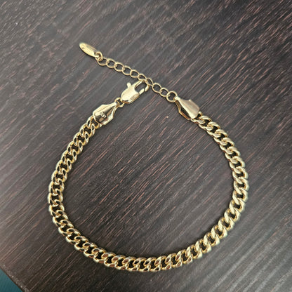 14K Gold Plated Solid Bracelet for Women 7in by 4mm Adjustable Bracelet