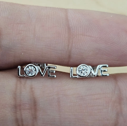 LOVE Silver 925 Stud Earrings with White Cubic Zirconia