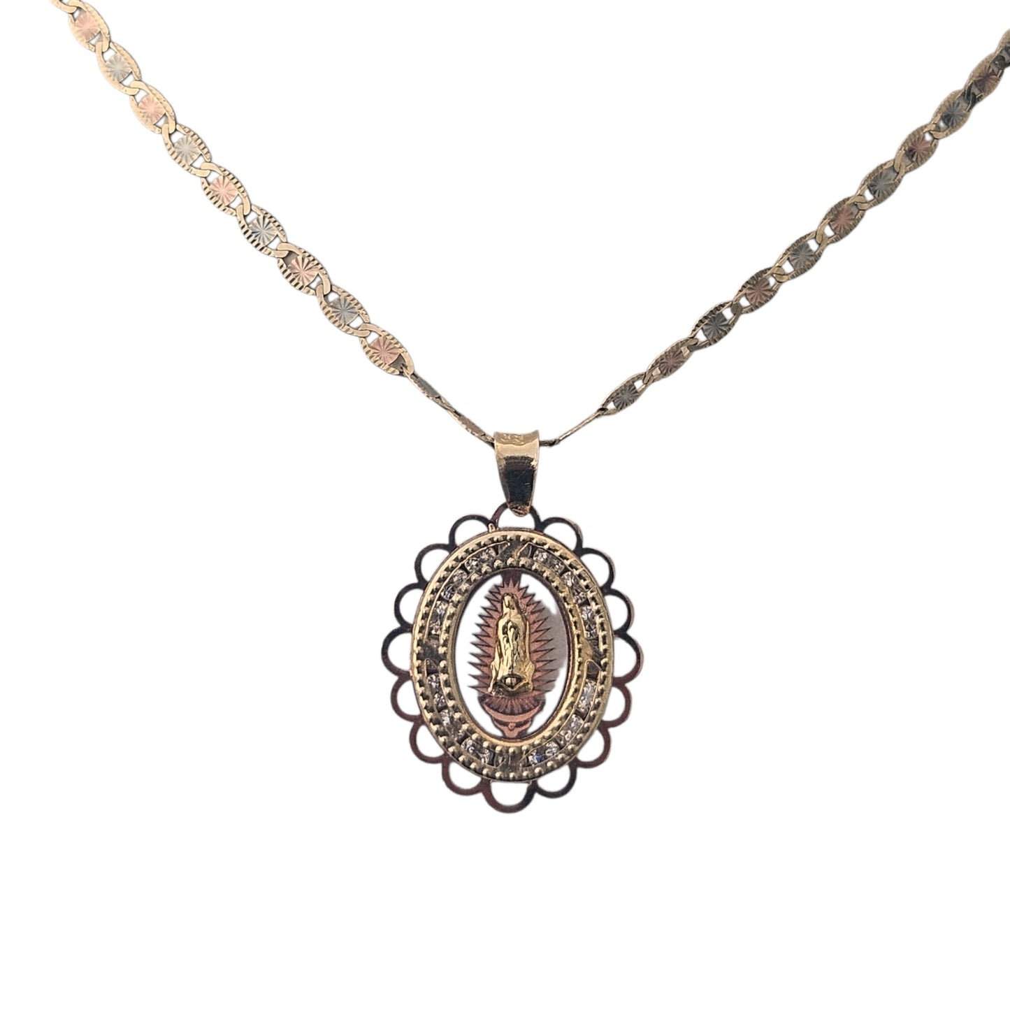 14K Virgin Mary Necklace 18" L Multicolor Chain