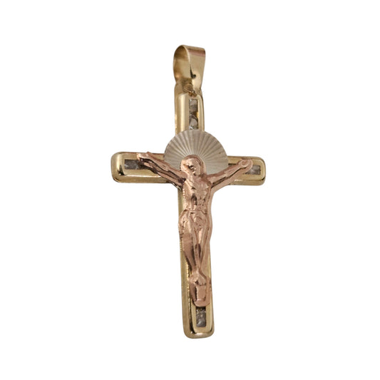 Crucifix 14K Gold Pendant Cross Tricolor for Men and Women