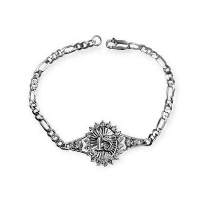 Silver 15th Birthday Bracelet Figaro Chain Style Bracelet 7.5"L