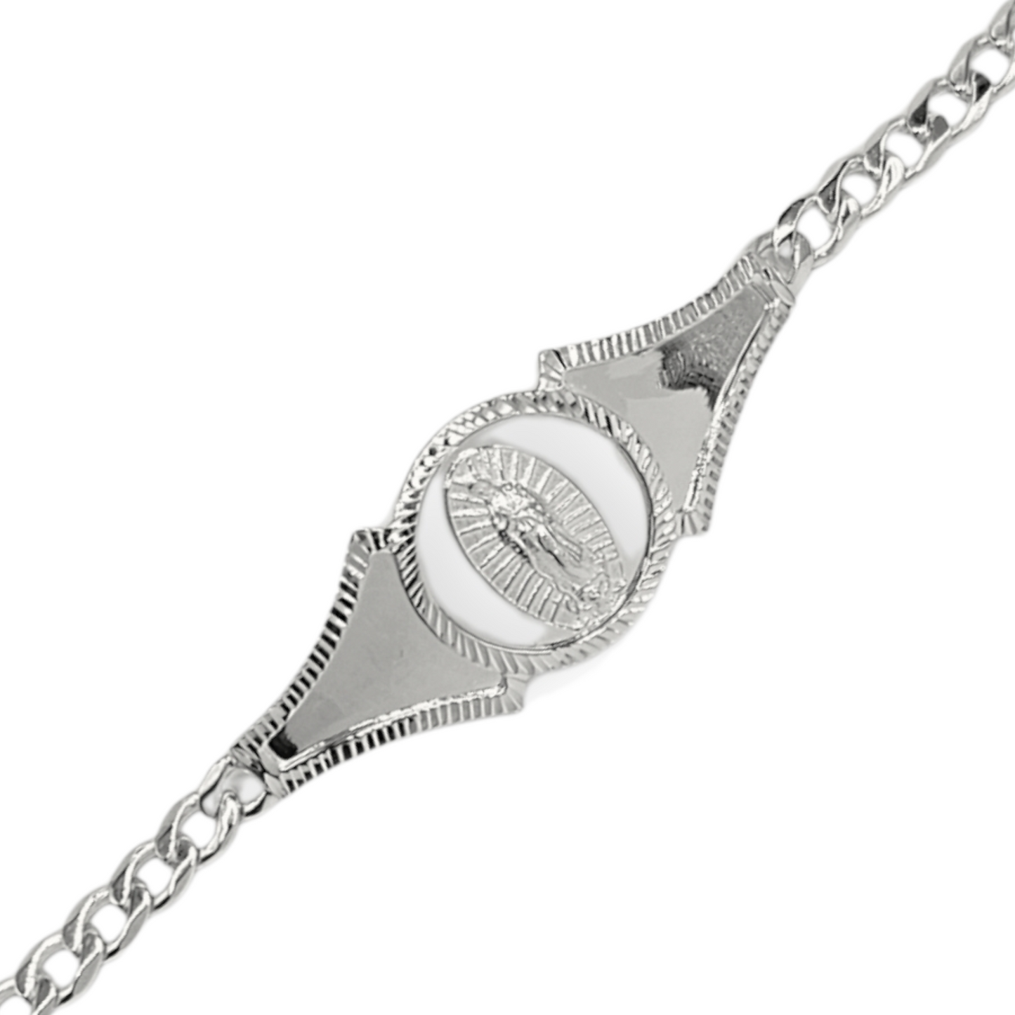 925 Silver Virgen Mary Bracelet 7"L for Women Cuban Style Bracelet