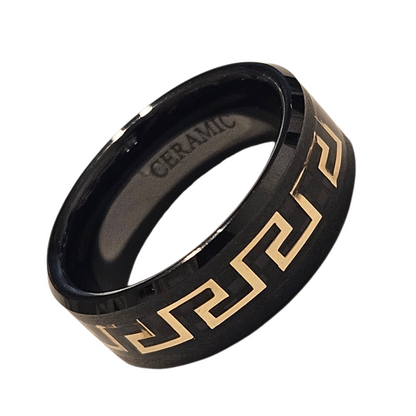 Fancy Black and Gold Ceramic Ring 8mm for Men and Women