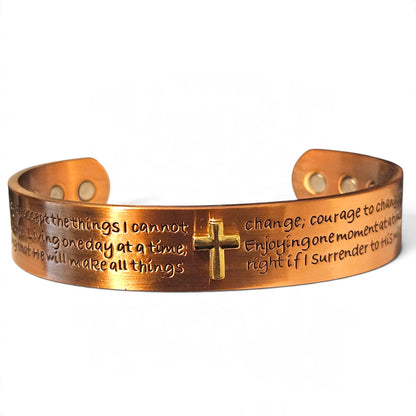 Magnetic Solid Copper Men Cuff Bracelet with Serenity Prayer Engraved