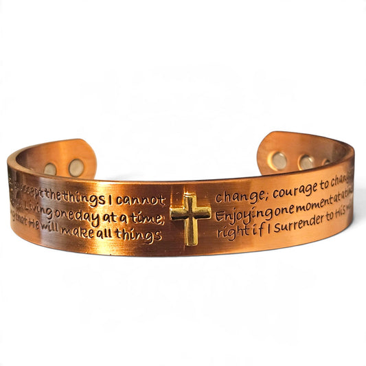 Magnetic Solid Copper Men Cuff Bracelet with Serenity Prayer Engraved