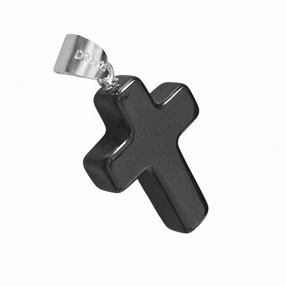 Black Stone Cross Pendant Silver 925