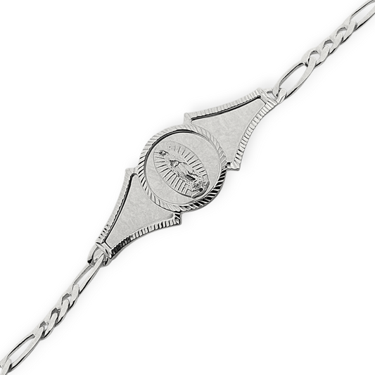 Silver Virgen Mary Bracelet 7"L for Women Figaro Chain Style Bracelet