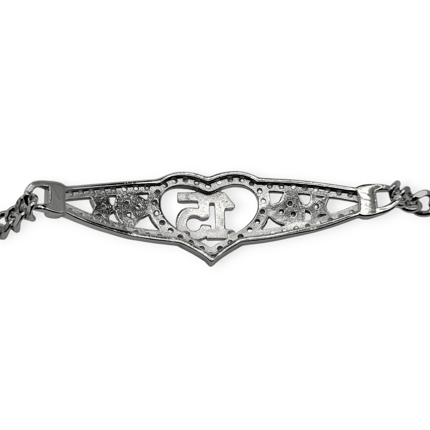 15th Birthday Silver Bracelet Figaro Chain Style Bracelet