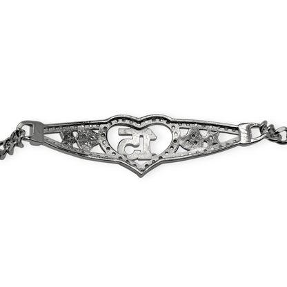 15th Birthday Silver Bracelet Figaro Chain Style Bracelet