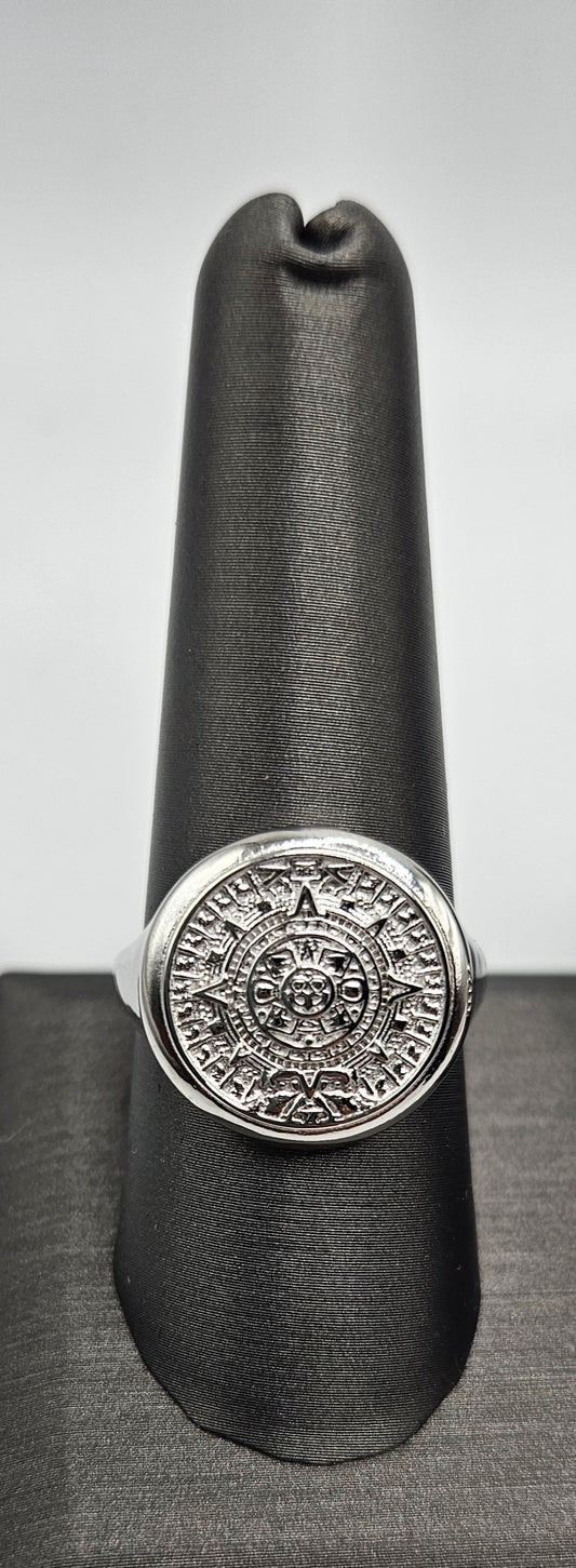 Men Ring with Aztec Calendar Design