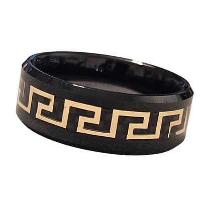 Fancy Black and Gold Ceramic Ring 8mm for Men and Women