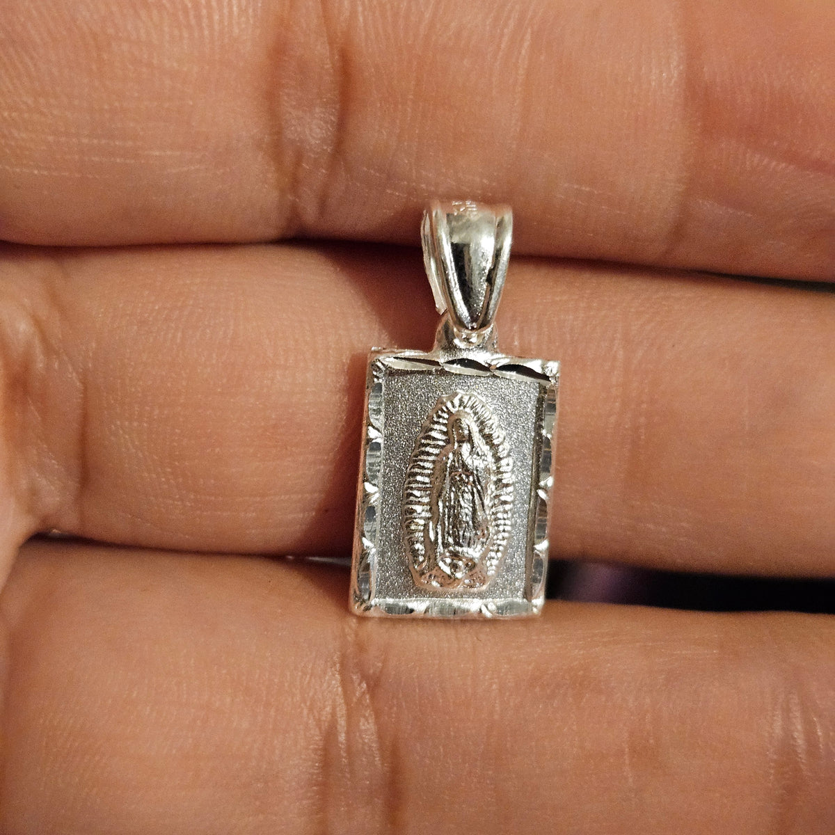 Sacred Heart and Virgen Mary Double Sided Silver Pendant