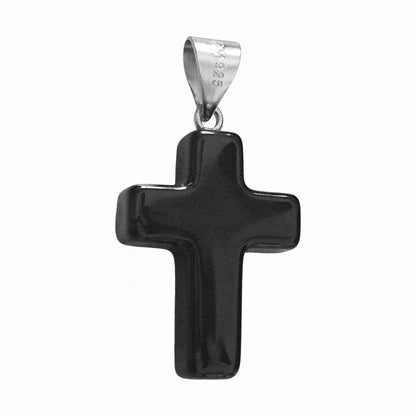 Black Stone Cross Pendant Silver 925