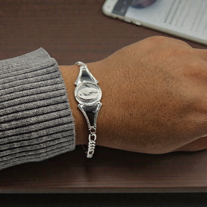 Silver Virgen Mary Bracelet 7"L for Women Figaro Chain Style Bracelet
