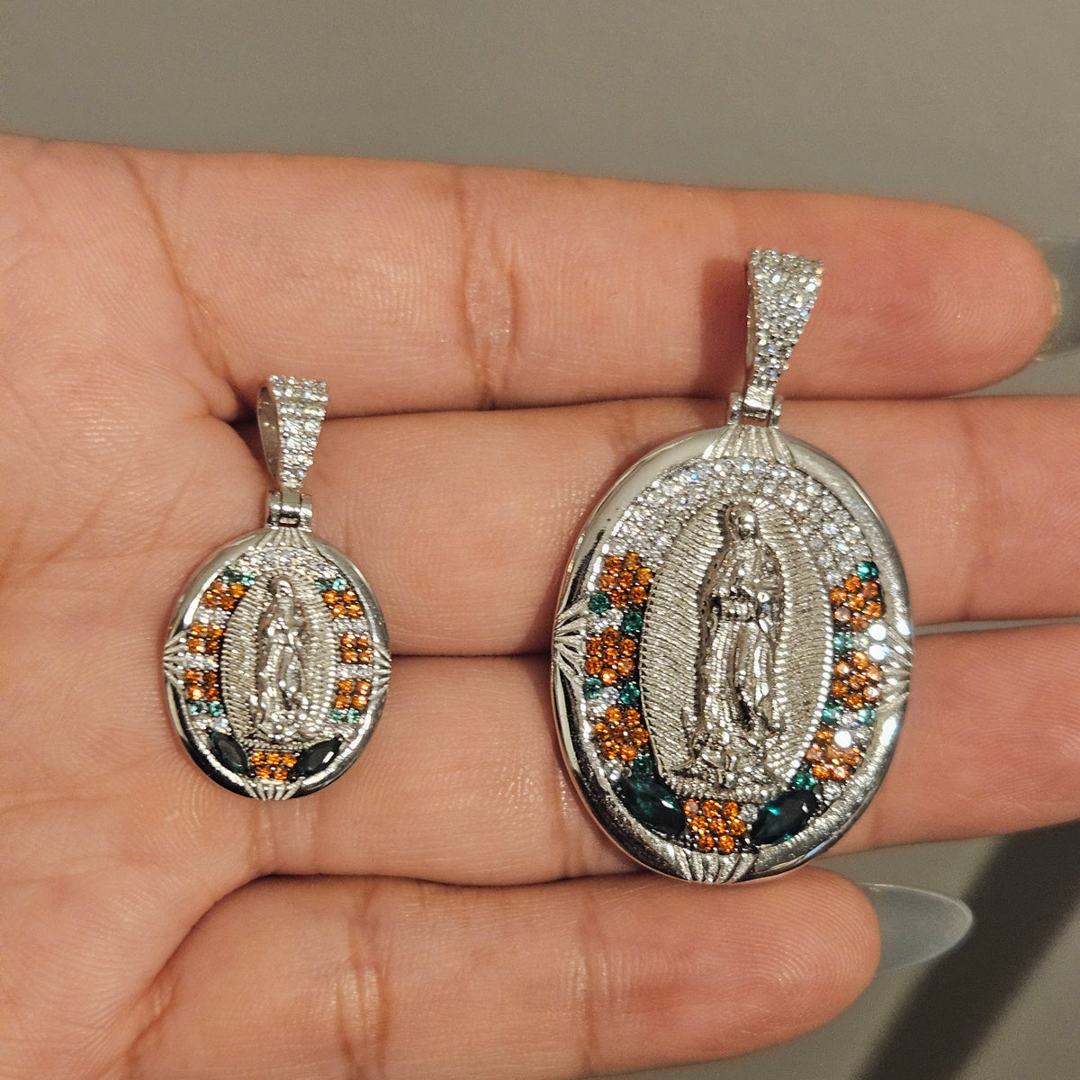 Virgen Maria Silver 925 Pendant Large Oval Virgin Mary