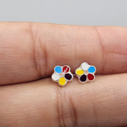 Colorfull Flower Stud Earrings for Girls 925 Silver