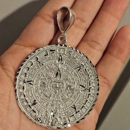 Large Aztec Calendar Silver 925 Pendant
